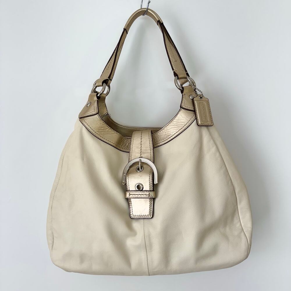 Coach Soho Lynn Leather Large Hobo Shoulder Bag Red Chalk White F17092 - Picture 2 of 16